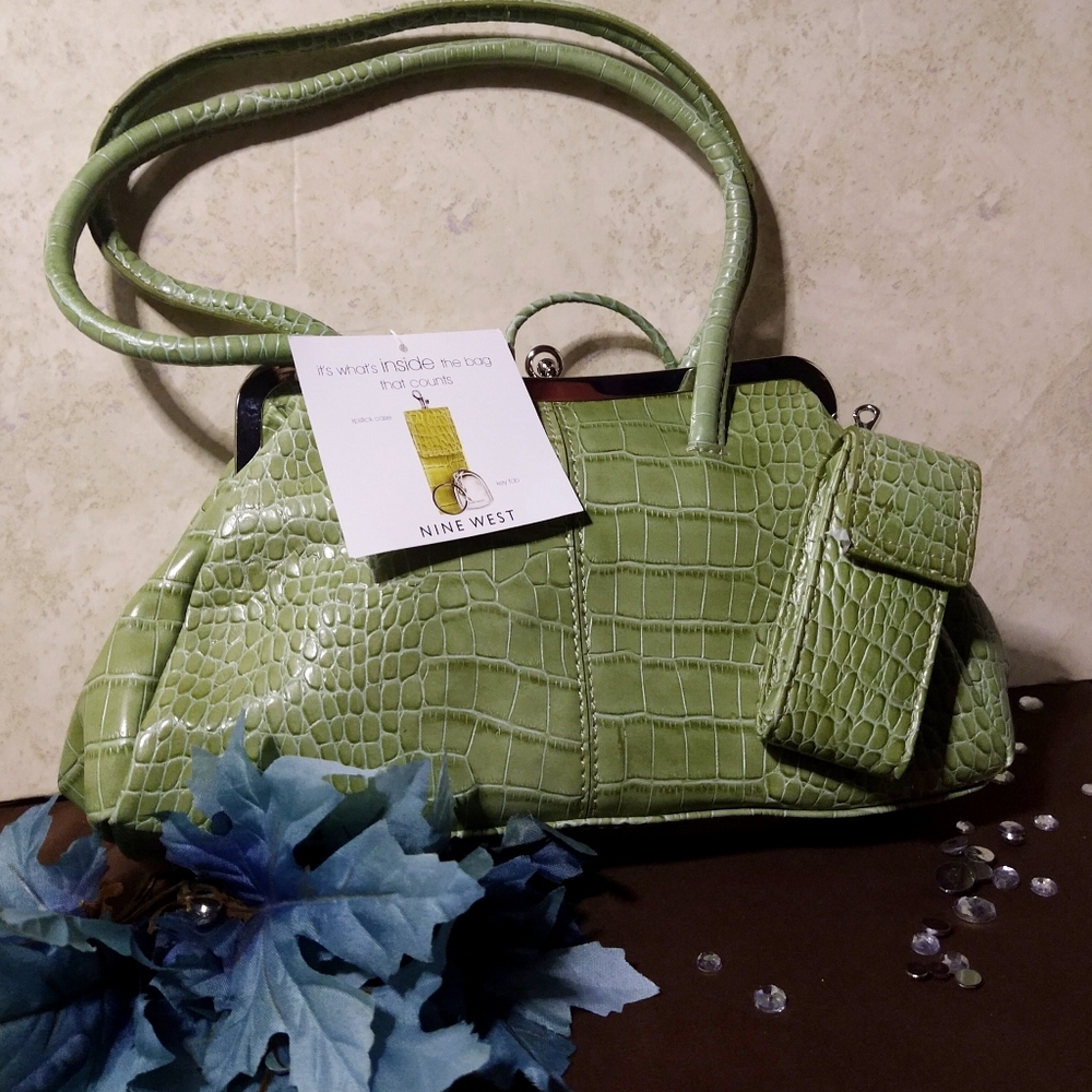 Nine West Croc Green Apple Double Handle Handbag NWT